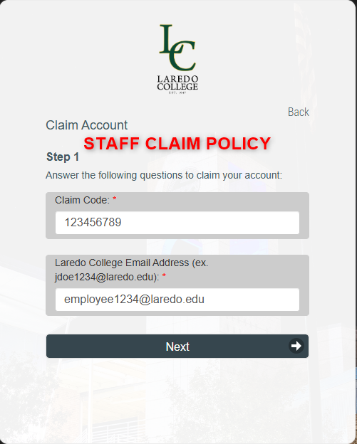 Step 4 - Staff Claim Policy Information Screenshot